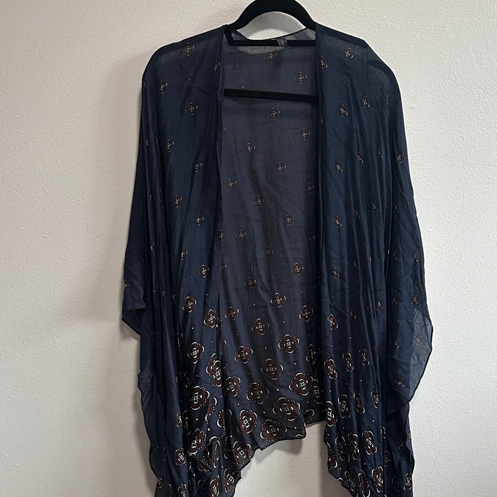 Lane Bryant Navy Floral Sheer Top
